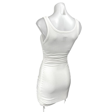 Princess Polly White Sleeveless Scoop Neck Side Ruched Mini Bodycon Dress Size 2