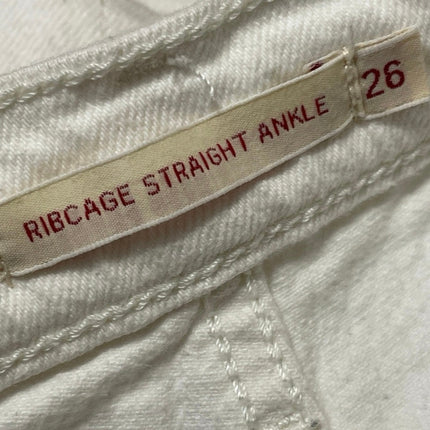Levi's Ribcage Straight White High Waisted Frayed Ankle Denim Jeans Pants Sz 26