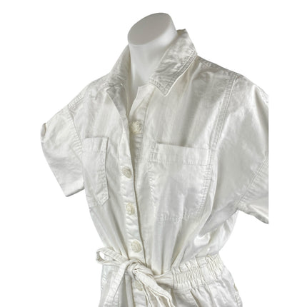 Oat White Collared Short Sleeve Button Down Cargo Playsuit Jumpsuit Romper Sz S