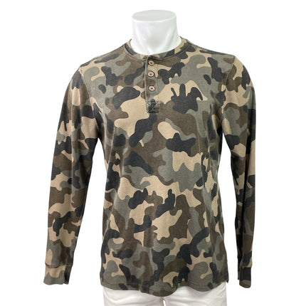 Buckhorn River Mens Green Camo Camouflage  Long Sleeve Henley Sweater Top Size M