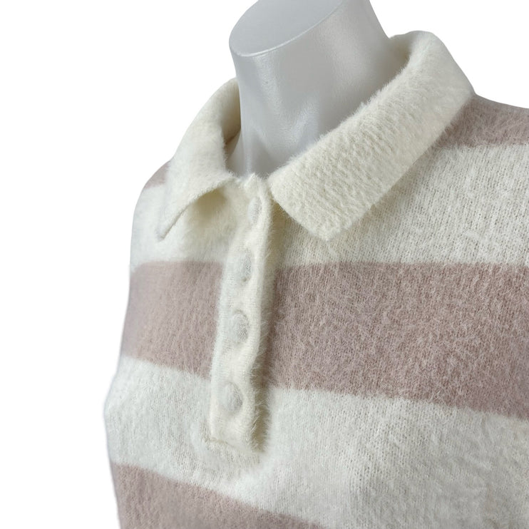 Nikka K Women's Stripe Collared Long Sleeve Button Polo Sweatshirt Sweater Top M