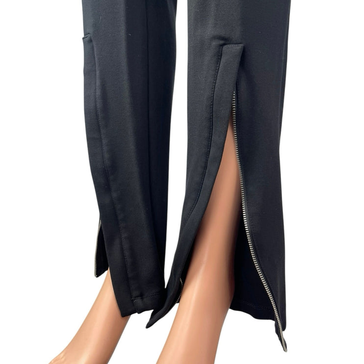 MNG Mango Women's Black High Waisted Split Zip Flare Trousers Dress Pants Size L