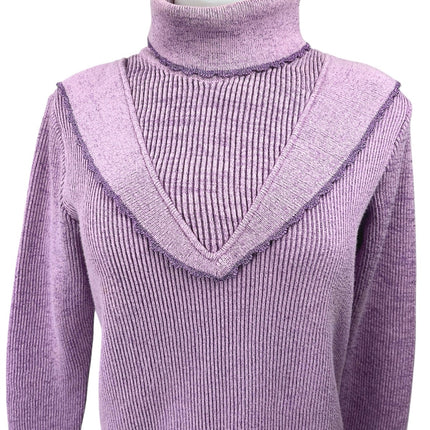 Framed Tricot Purple Rib Knit Turtleneck Long Sleeve Pullover Sweater Top Size M
