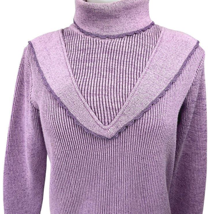 Framed Tricot Purple Rib Knit Turtleneck Long Sleeve Pullover Sweater Top Size M
