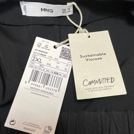NEW MNG Mango Women's Black Sleeveless Open Back Mini A-Line Tank Dress Size 2XL