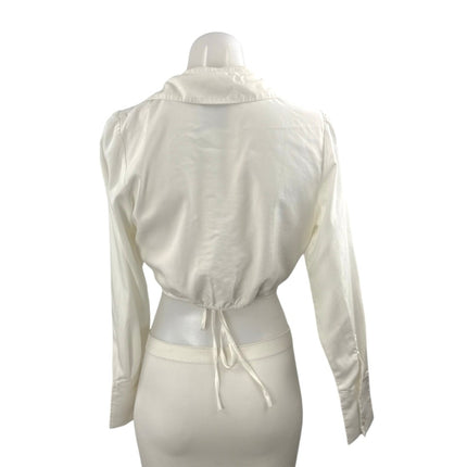 Abercrombie & Fitch Women's White Long Sleeve Tie Faux Wrap Shirt Crop Top XS