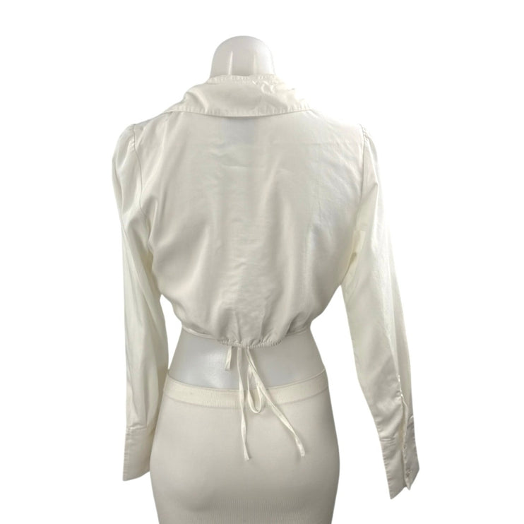 Abercrombie & Fitch Women's White Long Sleeve Tie Faux Wrap Shirt Crop Top XS