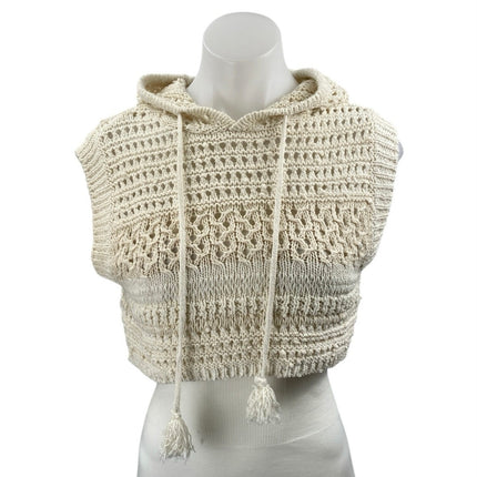 Zara Women's Cream Crochet Open Knit Sleeveless Hooded Hoodie Crop Tank Top Sz S