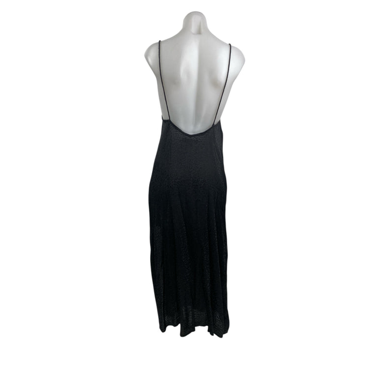 Motel Womens Black Sleeveless Leopard Slit Open Back Cami Midi Slip Dress Size S