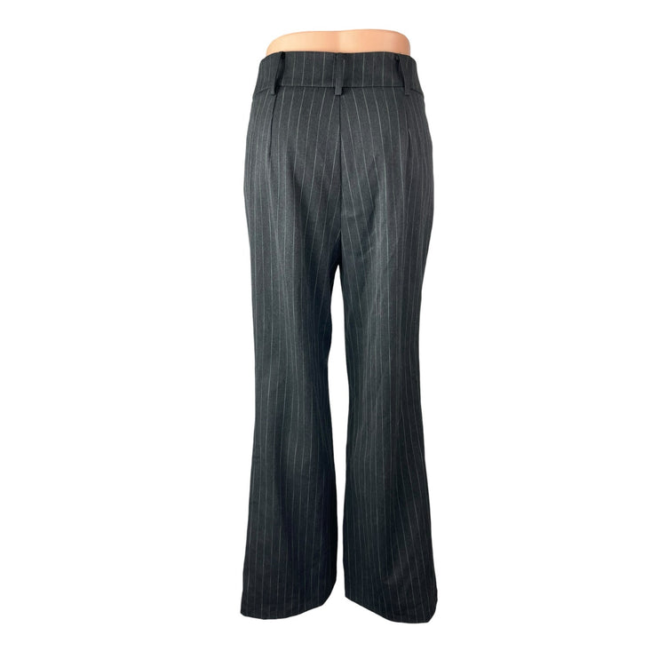Commense Womens Black Pinstriped High Rise Flared Bootcut Trousers Pants Size XS