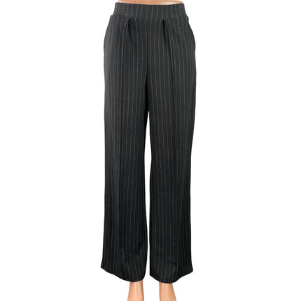 H&M Black Pinstriped Pleated Tailored Gigh Waisted Wide Leg Trouser Pants Sz  XS