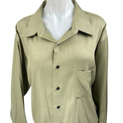 Geoffrey Beene Green Satin Long Sleeve Collared Button Down Midi Shirt Dress M