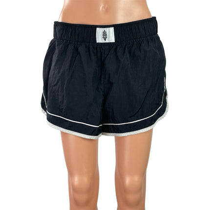 Free People Varsity Blues Women's Black White Elastic Waist Athletic Shorts Sz L