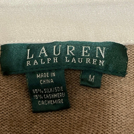 Lauren Ralph Lauren Women's Tan Beige Silk Cashmere Knit Polo Sweater Top Size M