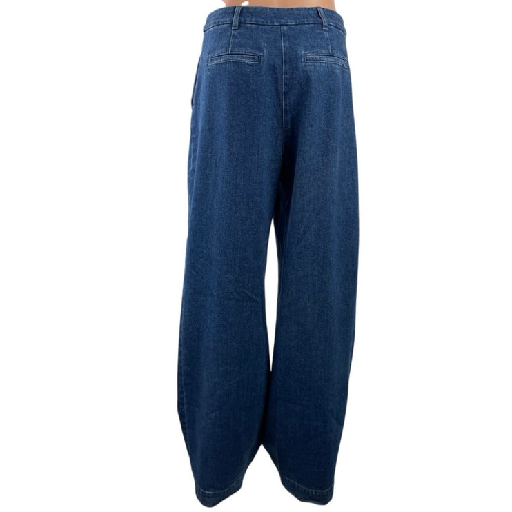 Sezane Women's Blue High Waisted Palazzo Wide Leg Baggy Denim Jeans Pants Sz 38