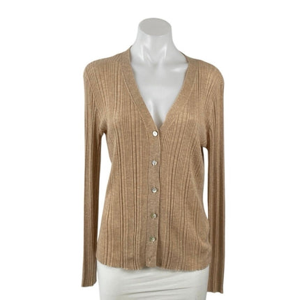 Zara Tan Ribbed Knit Long Sleeve V Neck Button Down Cardigan Sweater Top Size L