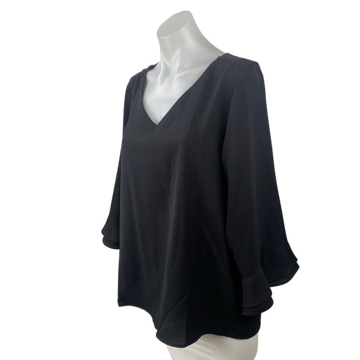 Lands' End Women's Black V Neck Long Sleeve Minimalist T-Shirt Blouse Top Sz 12