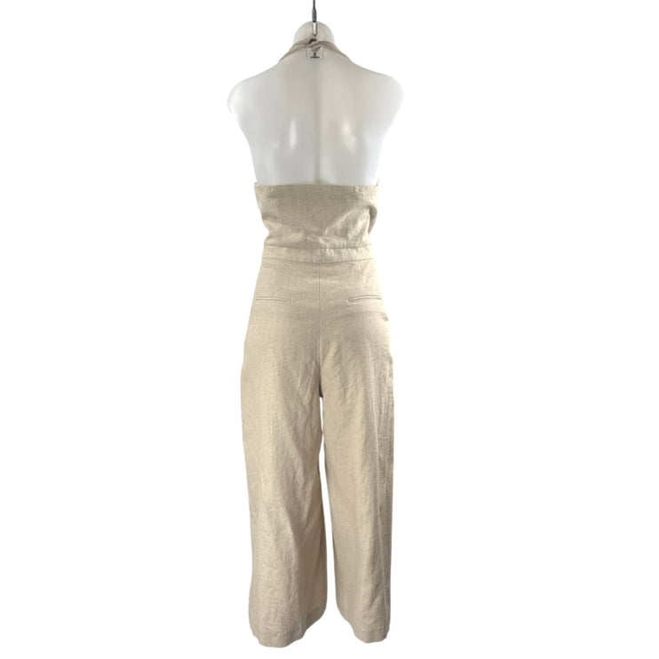 Zara Beige Halter Open Back Sleeveless Wide Leg Tank One Piece Romper Jumpsuit S