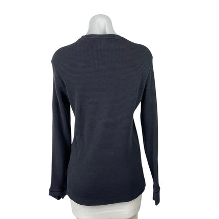 H&M Black Waffle Knit Crew Neck Long Sleeve Slim Thermal Tee Basic T-Shirt Top M
