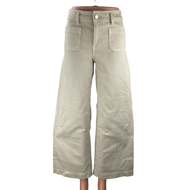 MNG Mango Women's Beige High Rise Palazzo Flare Wide Leg Denim Jeans Pants Sz 2