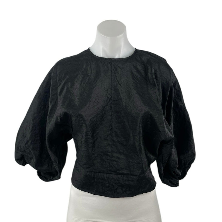 & Other Stories Women's Black Voluminous Puff Sleeve Smocked Crop Blouse Top 36