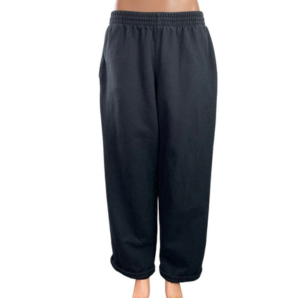 Skims Women's Black Fleece High Waisted Straight Wide Leg Trousers Sweatpants L