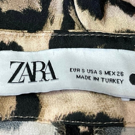 Zara Brown Black Leopard Animal Print High Waist Flared Bootcut Trousers Pants S