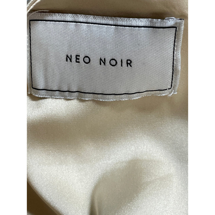 Neo Noir Daliska Dull Beige Silk Satin Long Balloon Sleeve Open Blouse Top Sz 6