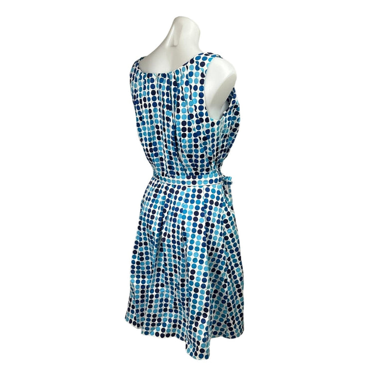 Calvin Klein Blue Polka Dot Print Sleeveless Tie Belt Square Neck Dress Size 12