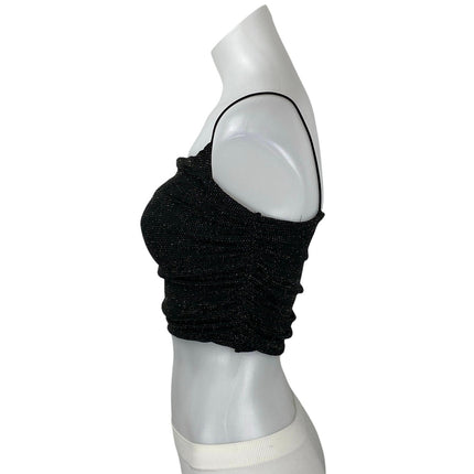 Princess Polly Black Sleeveless Glitter Sparkly Cowl Neck Cami Crop Top Size 2