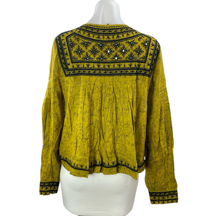 Free People Twilight Folk Green Embroidered Tassel Long Sleeve Coat Jacket Sz S
