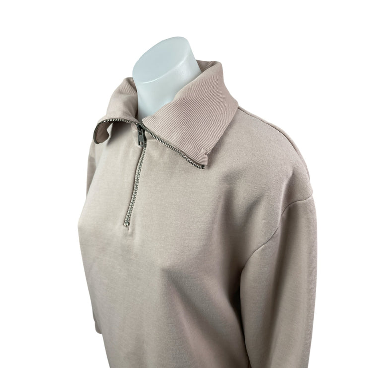 Academy Women's Beige Quarter Zip Collared Long Sleeve Sweatshirt Top Size XS