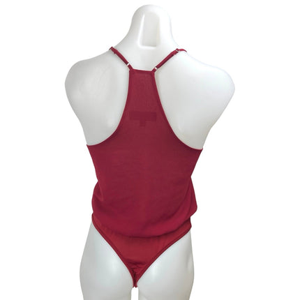 Lulus Red Sleeveless Racerback Deep V-Neck Faux Wrap Tank Bodysuit Top Size S