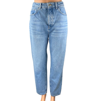 Zara Women's Blue Light Wash High Waisted Tapered Leg Mom Denim Jeans Size 8