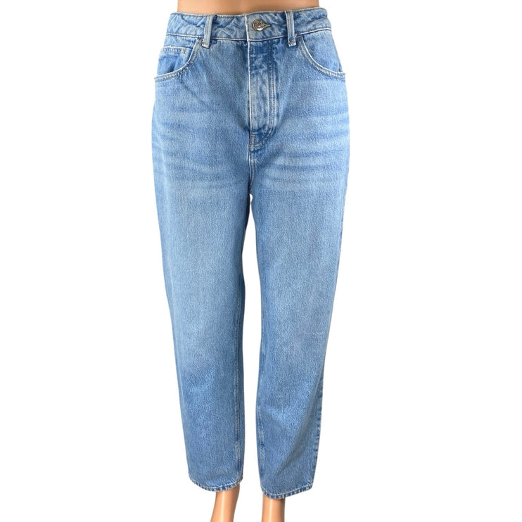 Zara Women's Blue Light Wash High Waisted Tapered Leg Mom Denim Jeans Size 8