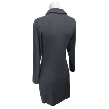 Abercrombie & Fitch Black Ruched Button Up Long Sleeve Mini Polo Sweater Dress M