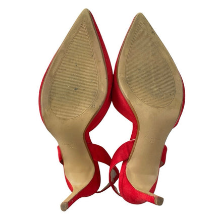 MNG Mango Red Suede Leather Pointed Toe Stiletto Slingback High Heels Size 6.5
