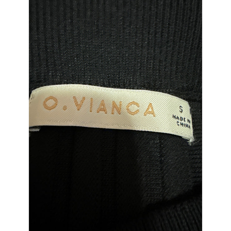 O.Vianca Black Rib Knit High Waist Slit Pull On Midi Straight Pencil Skirt Sz S