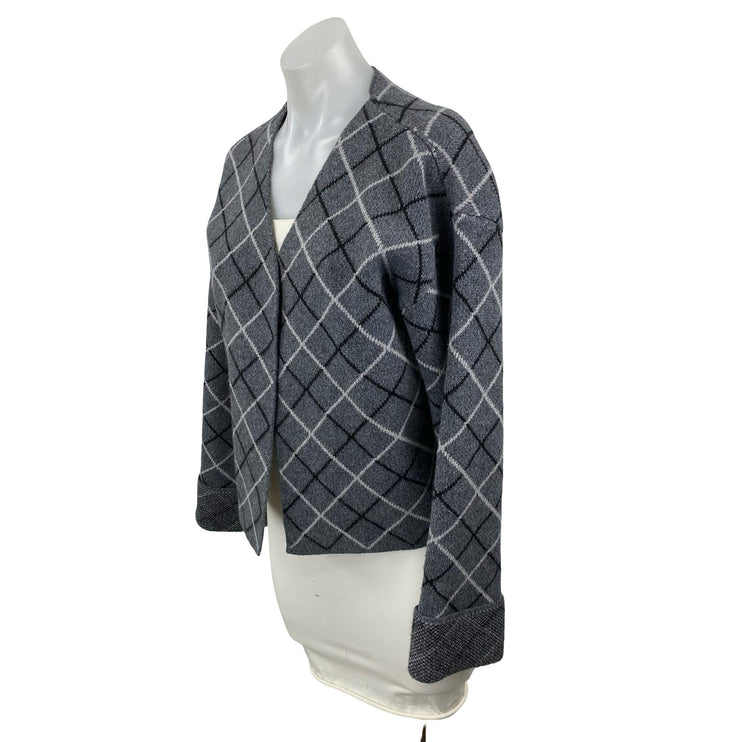 Lucky Brand Plaid Check V Neck Long Sleeve Button Down Cardigan Sweater Top Sz S