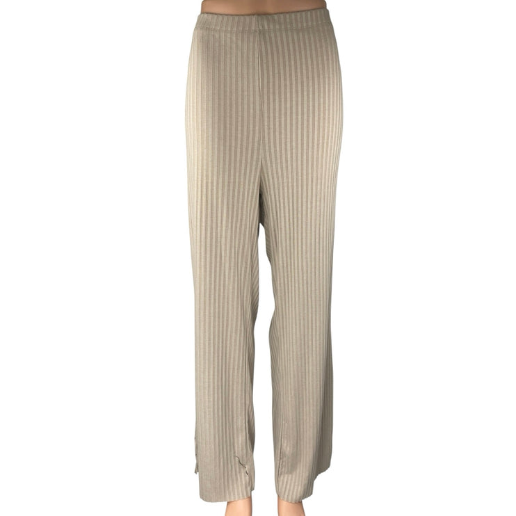 H&M Beige Tan Khaki High Waisted Ribbed Knit Pull On Straight Trousers Pants XL