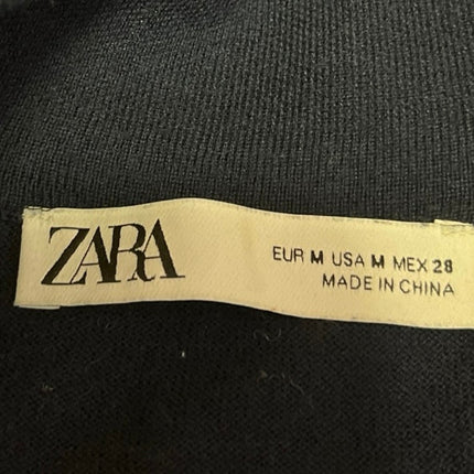 Zara Women's Blue Wool 3/4 Sleeve Button Front Collar Polo Sweater Shirt Top M