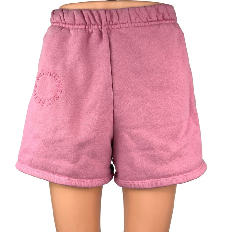 Set Active Pink Fleece Sherpa Lined Pull On High Waisted Sweat Shorts Size S