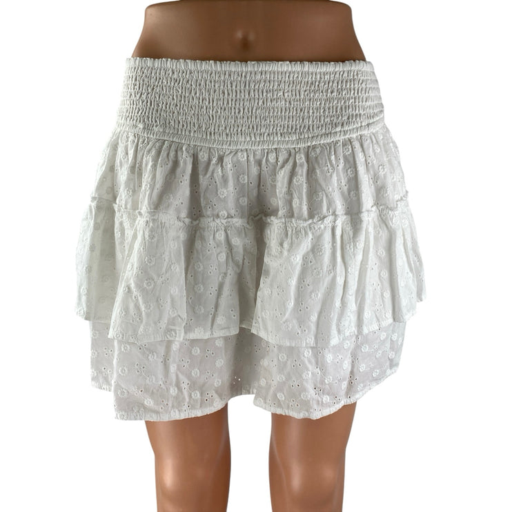 NEW Hollister White Floral Eyelet Embroidered Tiered Mini Flare A-Line Skirt L
