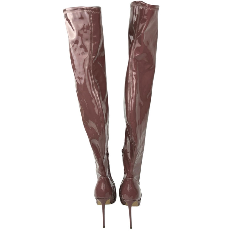 Steve Madden Mauve Viktory Patent Leather Latex Pointed Over The Knee Boots 8.5M