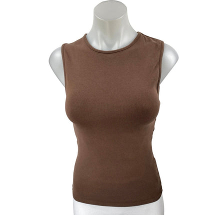 Zara Brown Sleeveless Ribbed Knit Cutout Back Cami Camisole Tank Top Size M