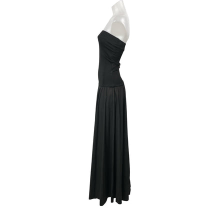 ESSE Black Strapless Tube Bandeau Sleeveless A Line Pleated Maxi Dress Size 8