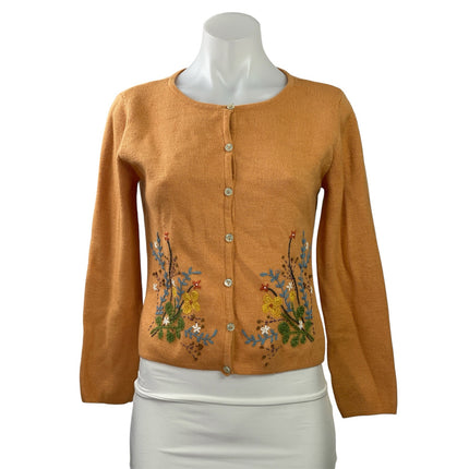 Liz Claiborne Brown Wool Embroidered Long Sleeve Button Cardigan Sweater Top SP