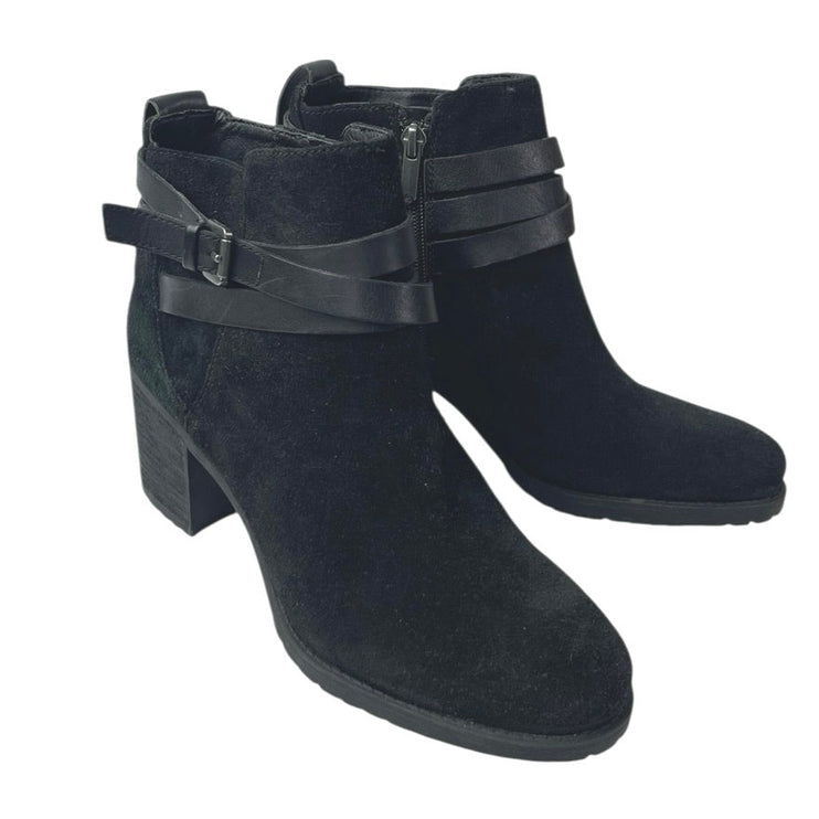 Sam Edelman Hannah Black Suede Leather Strap Almond Toe Chelsea Ankle Boots 8.5