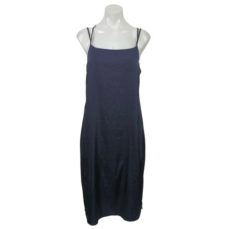 And Co Blue Satiny Feel Sleeveless Midi Camisole Tank Slip Shift Sheath Dress S