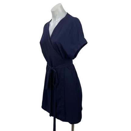 Tobi Women's Navy Blue V Neck Short Sleeve Tie Waist Midi A-Line Wrap Dress Sz S